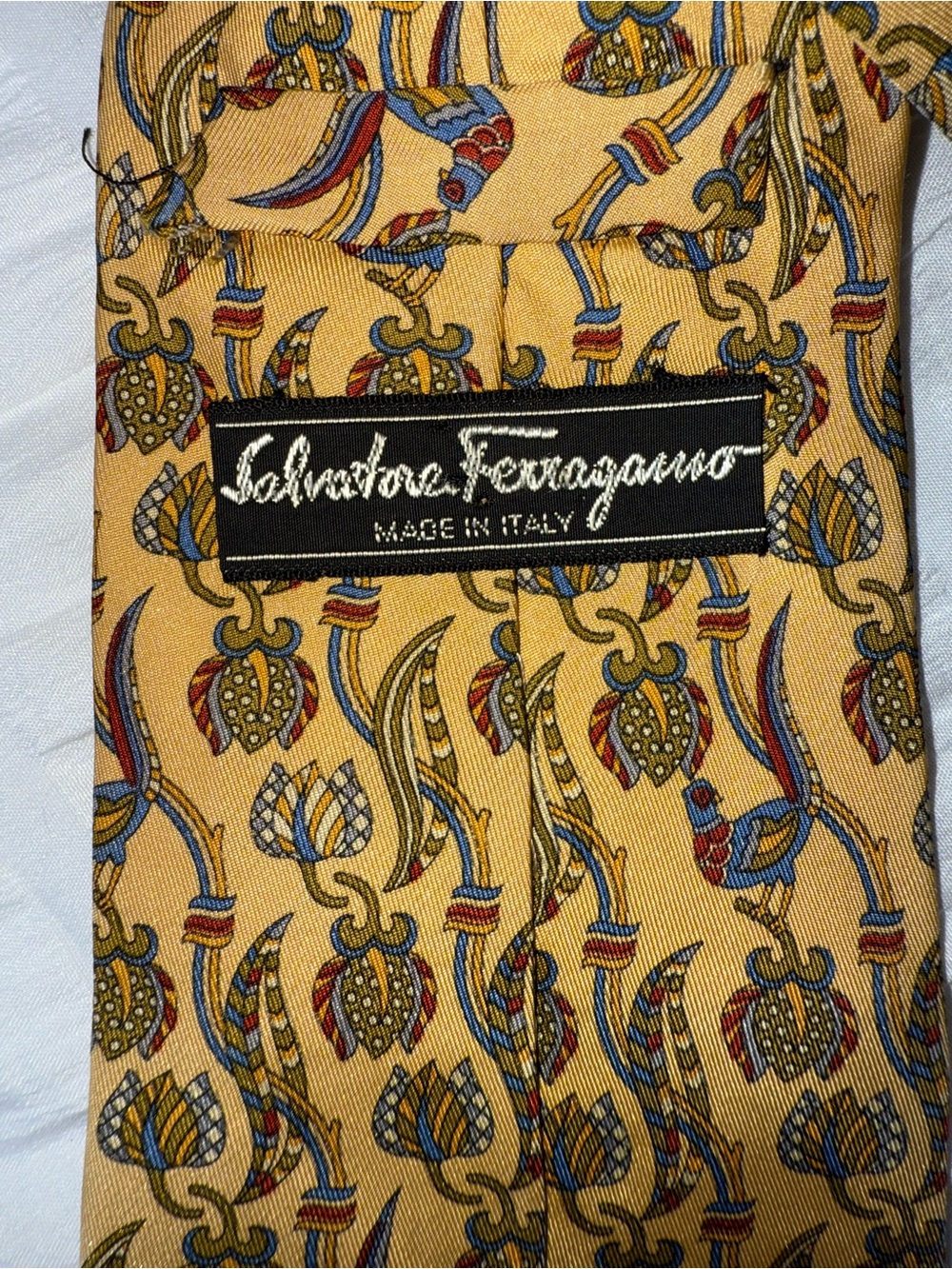 Salvatore Ferragamo Mustard Yellow Silk Tie with Multicolor Paisley - Picture 2 of 3